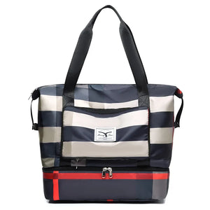 Foldable High Capacity Travel Bags Waterproof Oxford Stripes Duffel Bags