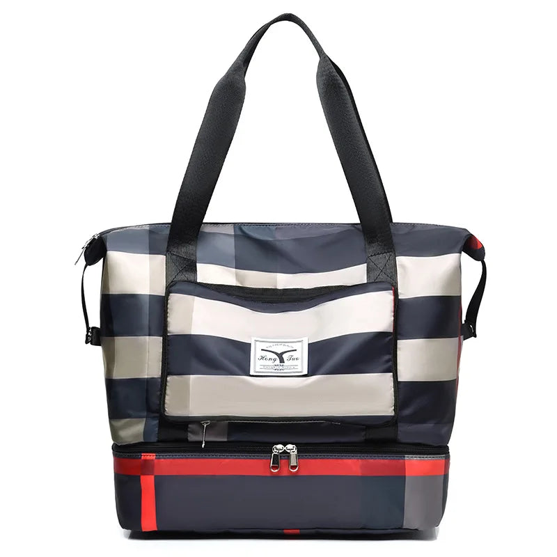 Foldable High Capacity Travel Bags Waterproof Oxford Stripes Duffel Bags