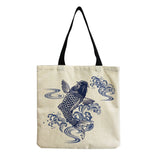 Foldable Large Capacity Chinese Style Koi Ladies Shopping Bag Travel Handbag