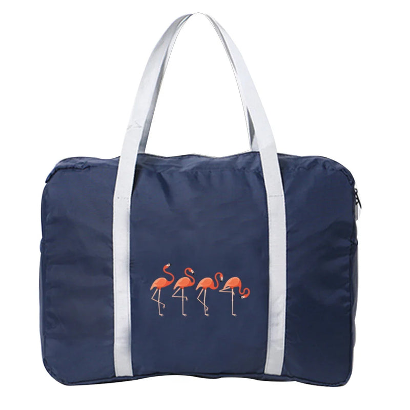 Flamingo Print Duffel Bag Large Capacity Foldable Travel Tote Handbag