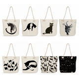 Foldable Portable Handbags Cat Print Shopper Bag High Capacity Tote Bags