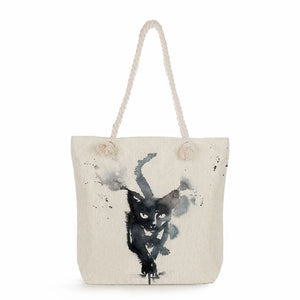 Foldable Cat Print Tote Bag High Capacity Reusable Shoulder Bag
