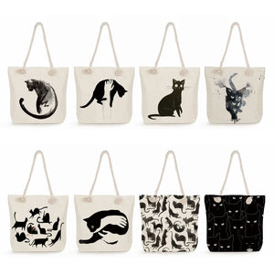 Foldable Cat Print Tote Bag Reusable High Capacity Shoulder Bags Customizable