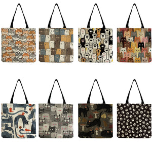 Cat Print Foldable Shopper Bag Tote Portable Handbag
