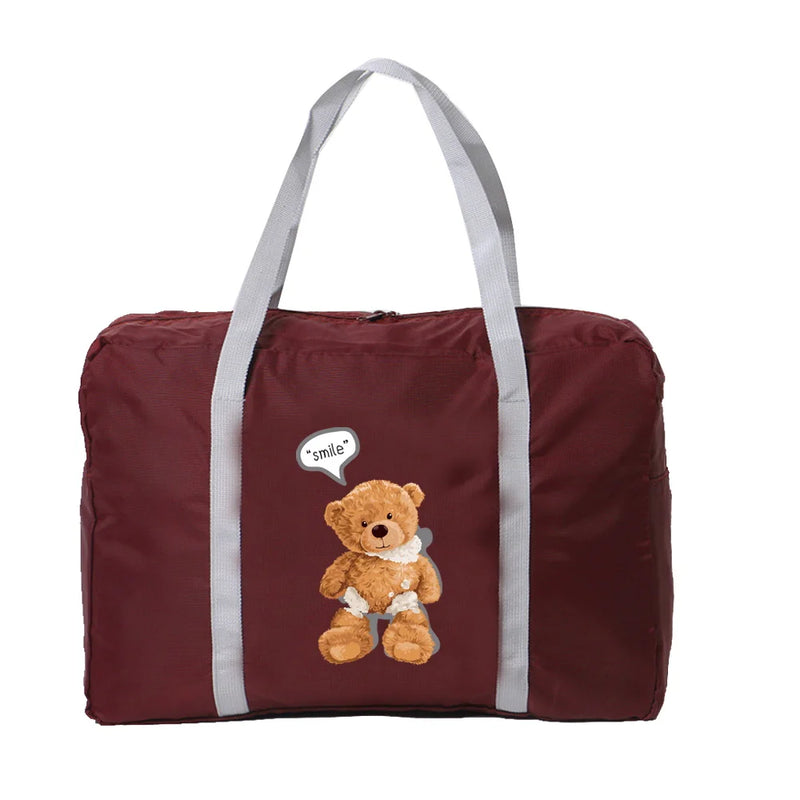 Bear Pattern Foldable Travel Bag Waterproof Handbag Large Capacity Zipper Tote