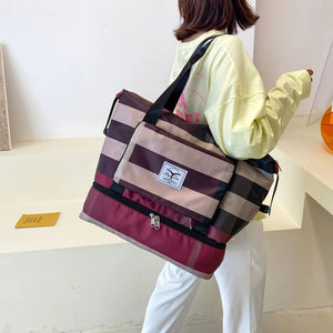 Foldable Travel Bag with Shoe Compartment Sport Tote Gym Handbag