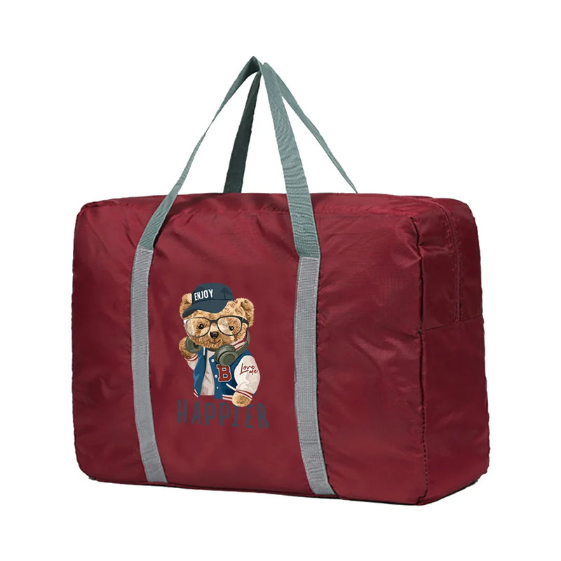 Bear Pattern Foldable Travel Bag Clothing Storage Duffle Unisex Handbag