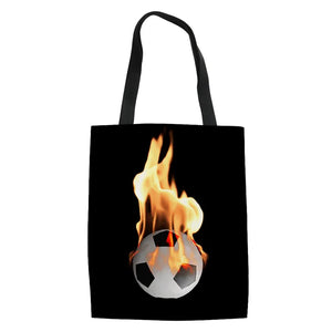 Women Canvas Football Print Shopping Bag Reusable Tote Travel Handbag