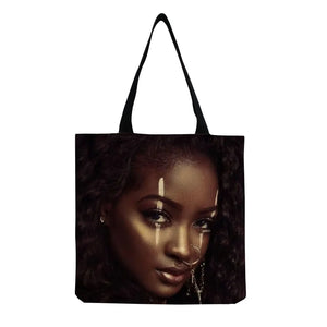 African Art Foldable Women Shoulder Bag - Large Capacity Outdoor Travel Tote