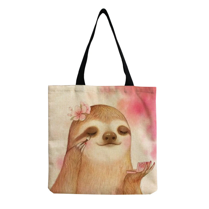 Foldable Women's Shoulder Bag Sloth Print Eco-Friendly Travel Tote