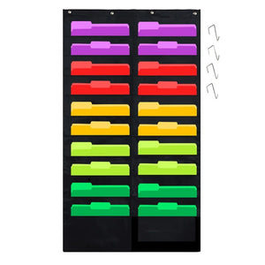 Black Folder Pocket Chart, Cascading Wall Organizer, 20 Pockets