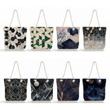 Reusable Shopper Bags Geometry Print Women Linen Handbags
