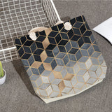Reusable Shopper Bags Geometry Print Women Linen Handbags