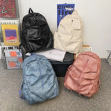 Folding Woman Backpack PU Leather Rucksack Multi-pocket Bagpacks School Bags