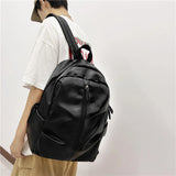 Folding Woman Backpack PU Leather Rucksack Multi-pocket Bagpacks School Bags