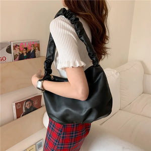 Women Shoulder Bag Soft PU Leather Half Moon Bag Yellow Tote