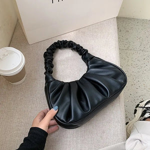 Soft-Faced Magnetic Button Handbag Women Solid PU Underarm Shoulder Bag