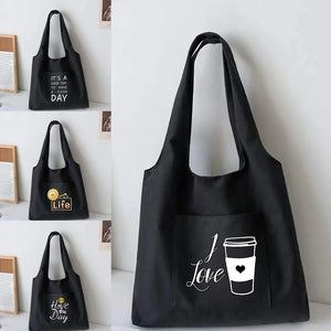 Food Pattern Print Canvas Vest Bag Large Capacity Tote Bag