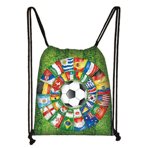 Canvas Soccer Print Backpack Men Drawstring Bag Teen Boys Travel Gift