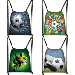 Canvas Soccer Print Backpack Men Drawstring Bag Teen Boys Travel Gift