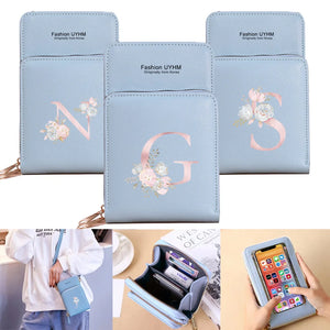 Pink Flower Letter Cell Phone Purse Women's Crossbody Bag