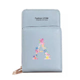 Women's PU Leather Wallets Touch Screen Phone Pack Shoulder Bags Pink Print