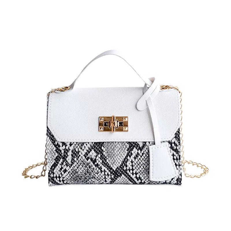 Snake Pattern Small Square Handbag Chain Messenger Bag