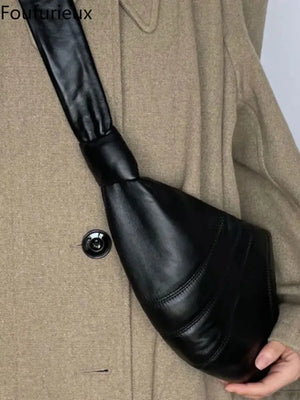 Foufurieux Vintage Sheepskin Underarm Bag Women Leather Chest Waist Bag