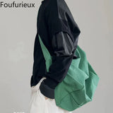 Foufurieux Canvas Square Shoulder Bag Retro Foldable Underarm Hobo Purse