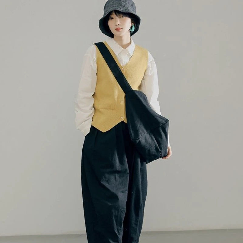 Foufurieux Canvas Square Shoulder Bag Retro Foldable Underarm Hobo Purse