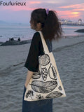 Foufurieux Canvas Bag Women's Shoulder Bag Japan Style Handbag