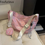 Foufurieux Canvas Shoulder Bag College Student Casual Large Capacity Packs