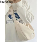Foufurieux Canvas Sling Shoulder Bag Y2K Medium Size Soft Square Crossbody Pouch