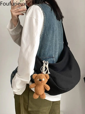 Canvas Crossbody Bags Women Shoulder Handbags Casual Purses Solid Bag