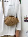 Foufurieux Cartoon Canvas Crossbody Bag for Women Harajuku