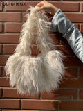 Faux Fur Women Shoulder Bags Soft Plush Female Purse Handbags