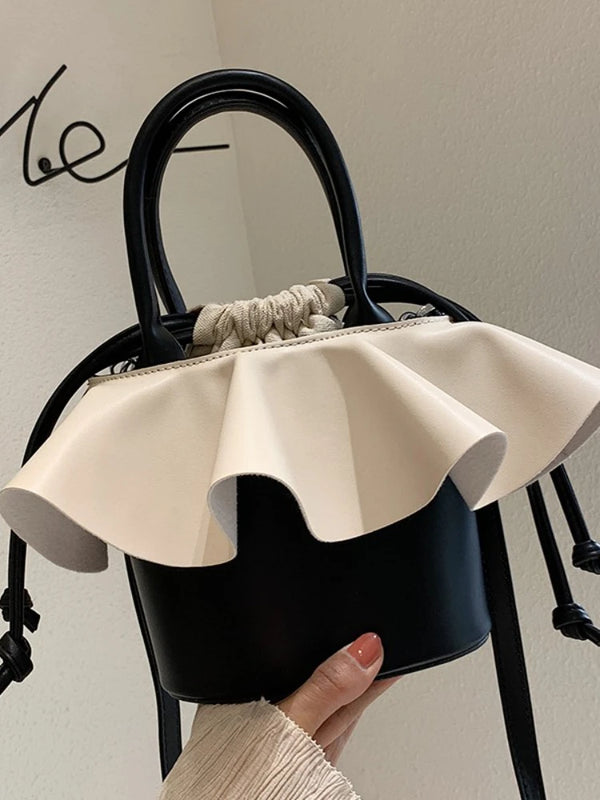 Foufurieux Drawstring PU Leather Bucket Bag- Women's Crossbody Handbag
