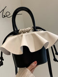 Foufurieux Drawstring PU Leather Bucket Bag- Women's Crossbody Handbag