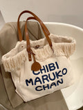 Canvas Tassel Tote Bags Women Handbag Embroidery Shoulder Bag