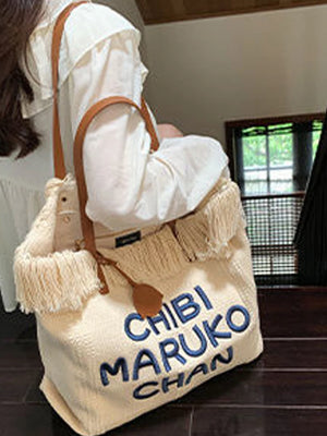 Canvas Tassel Tote Bags Women Handbag Embroidery Shoulder Bag