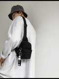 Foufurieux Canvas Fabric Unisex Chest Bag Shoulder Bags with Chain