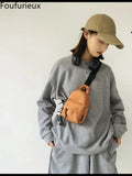 Foufurieux Canvas Fabric Unisex Chest Bag Shoulder Bags with Chain
