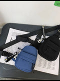 Foufurieux Canvas Fabric Unisex Chest Bag Shoulder Bags with Chain
