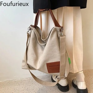 Canvas Handbag Women Large Capacity Tote Bag Commuting Shoulder Bag