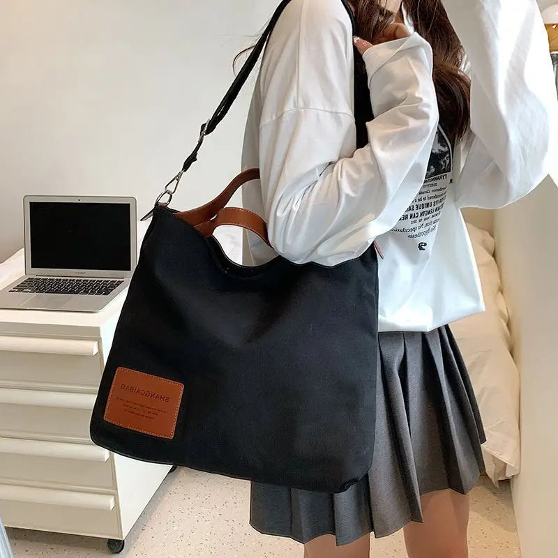 Canvas Handbag Women Large Capacity Tote Bag Commuting Shoulder Bag