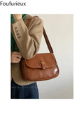 Foufurieux Women Shoulder Bags High Leather Crossbody Retro Flap Messenge
