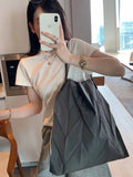 Foufurieux Geometric Pleated Canvas Shoulder Bag for Women