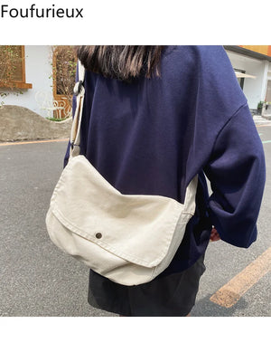 Foufurieux Japanese Casual Canvas Bag Messenger Bag Men Women Retro Shoulder Bag