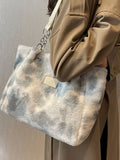 Foufurieux Large Tote Bag Women Faux Fur Big Shopper Winter Shoulder Side Bag