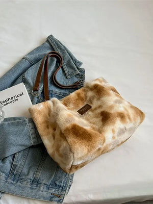 Foufurieux Large Tote Bag Women Faux Fur Big Shopper Winter Shoulder Side Bag